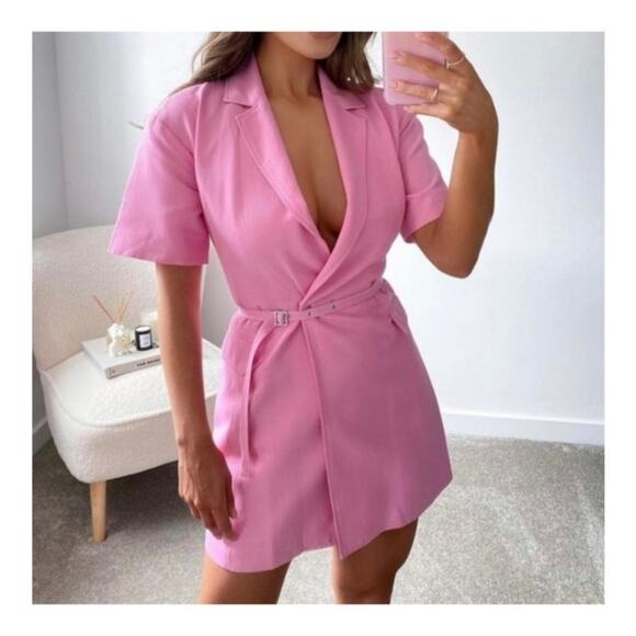 Zara | NWT Blogger Fave Linen Blend Blazer Mini Dress Bubblegum Pink Size Small - Picture 3 of 10